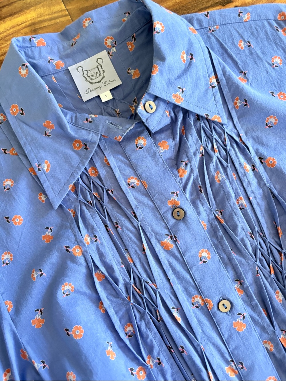 Thierry Colson France Women’s Blue Carnation Floral Silk Shirt Dress Small S - Picture 3 of 9